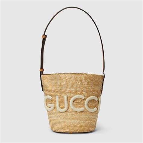 Sac à épaule en paille avec empiècement Gucci petite taille